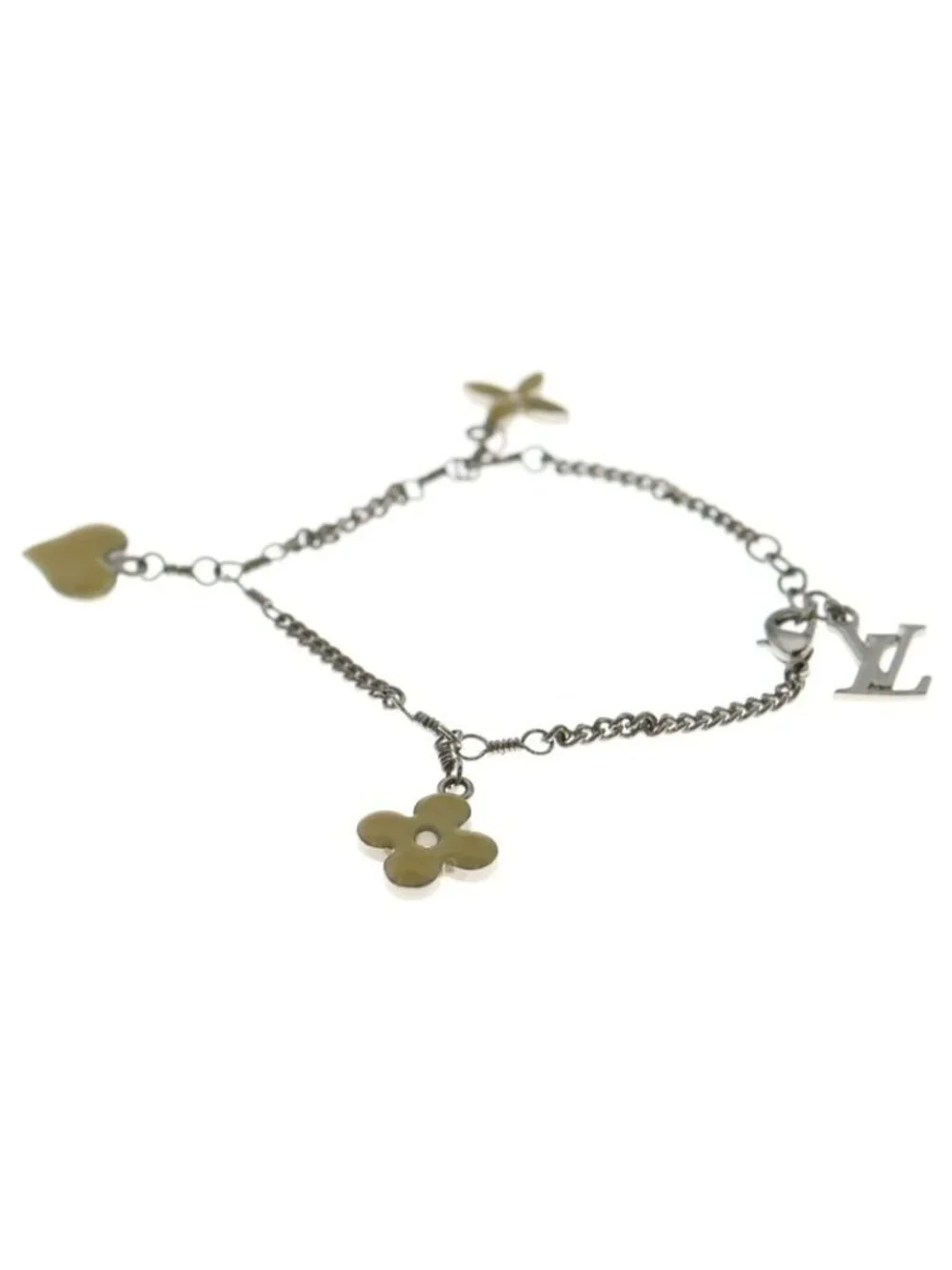 Louis Vuitton Bracelet Sweet Monogram Heart Chain Silver Beige - Picture 4 of 6